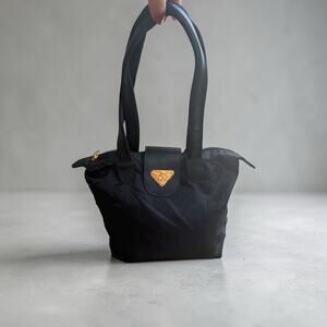 Maison Mollerus Black Mini Convertible Tote Bag Baguette with Shoulder Straps